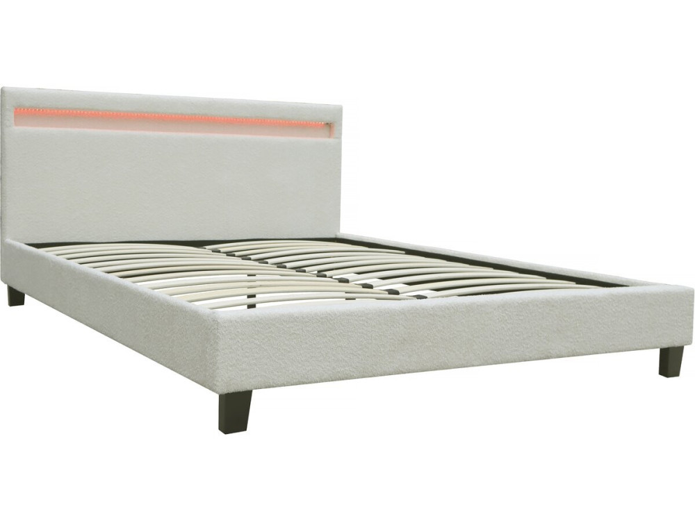 Tweepersoonsbed bed met led verlichting bouclé stof "Maria" 140 x 190 cm - Crème