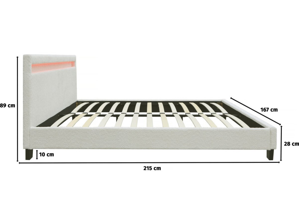 Tweepersoonsbed bed met led verlichting bouclé stof "Maria" 140 x 190 cm - Crème