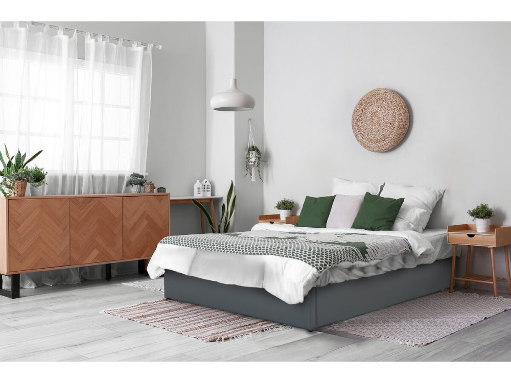 Tweepersoonsbed met opbergruimte bed pvc "Ava" - 140 x 190 cm - Grijs
