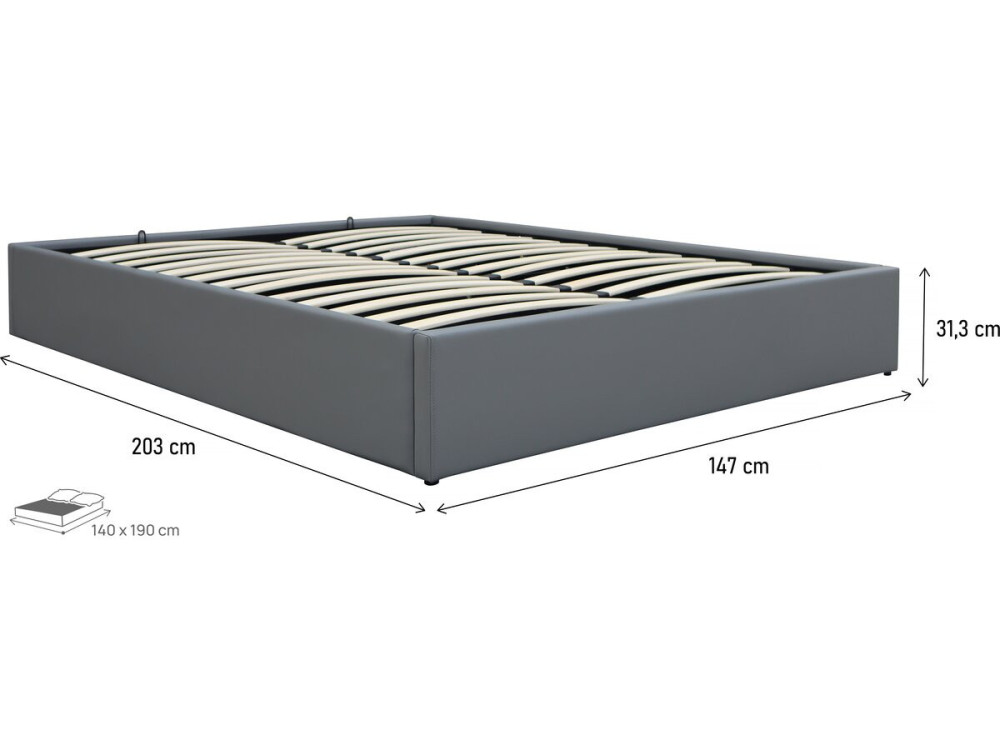 Tweepersoonsbed met opbergruimte bed pvc "Ava" - 140 x 190 cm - Grijs