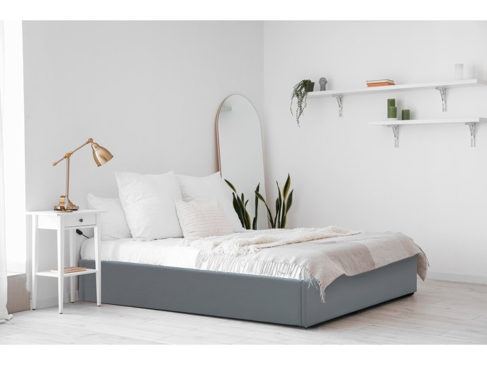 Eenpersoonsbed met opbergruimte bed pvc "Ava" - 90 x 190 cm - Grijs
