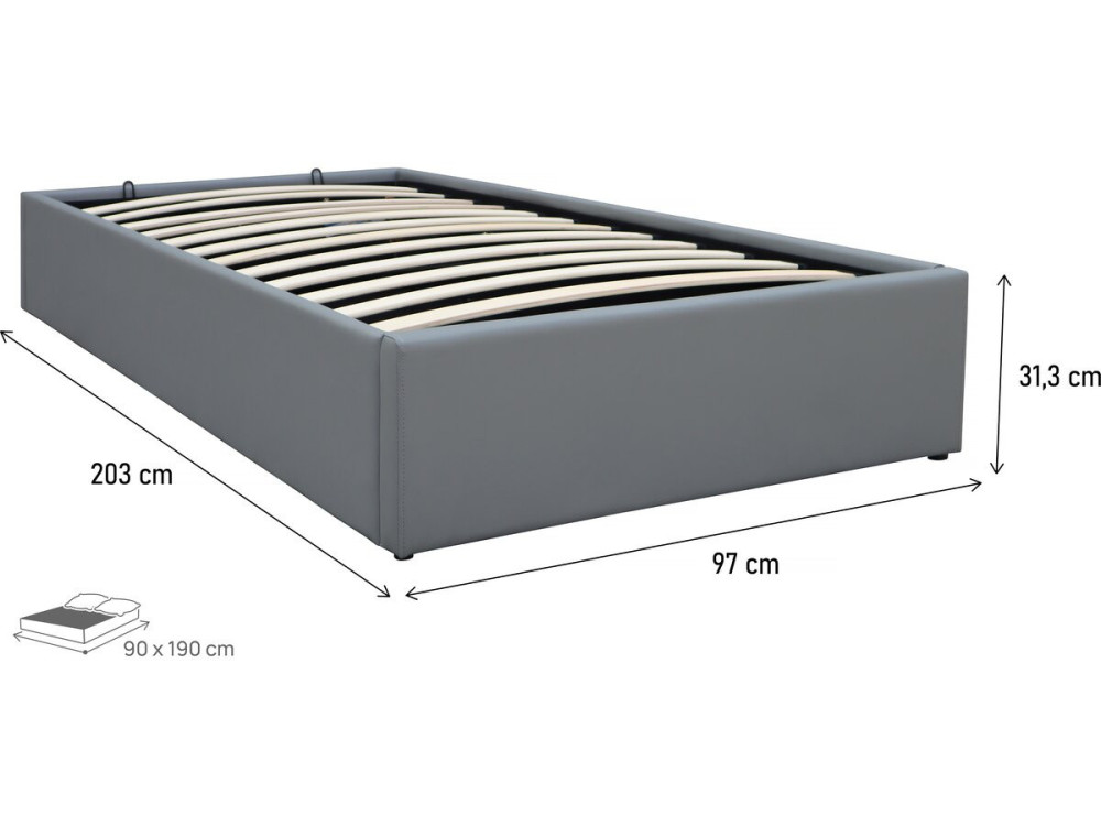 Eenpersoonsbed met opbergruimte bed pvc "Ava" - 90 x 190 cm - Grijs