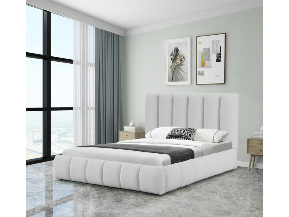 Tweepersoonsbed met opbergruimte bouclé stof bed "Annie" - 140 x 190 cm - Wit