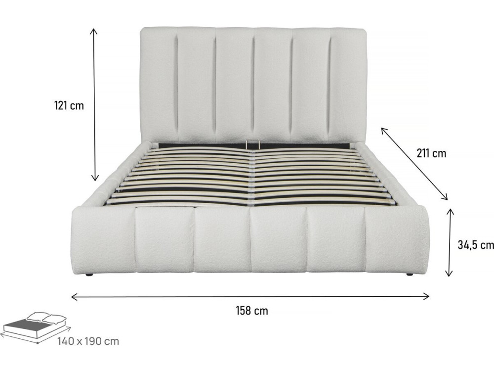 Tweepersoonsbed met opbergruimte bouclé stof bed "Annie" - 140 x 190 cm - Wit