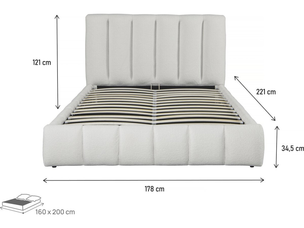 Tweepersoonsbed met opbergruimte bouclé stof bed "Annie" - 160 x 200 cm - Wit