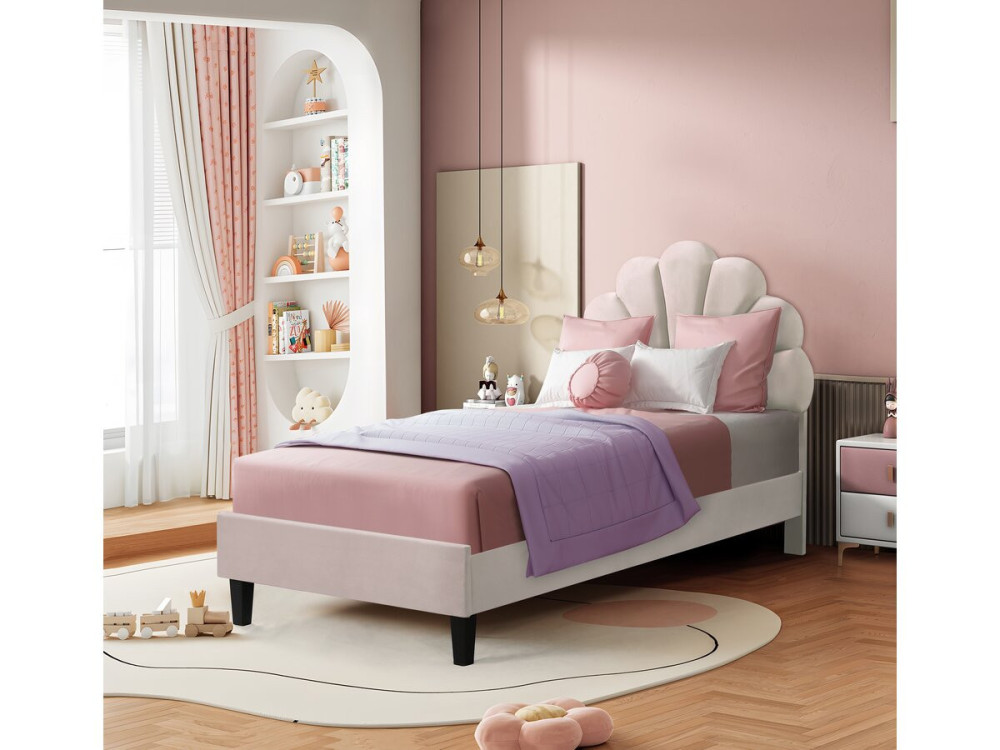 Manon" fluwelen schelpenbed - 90 x 190 cm - Beige
