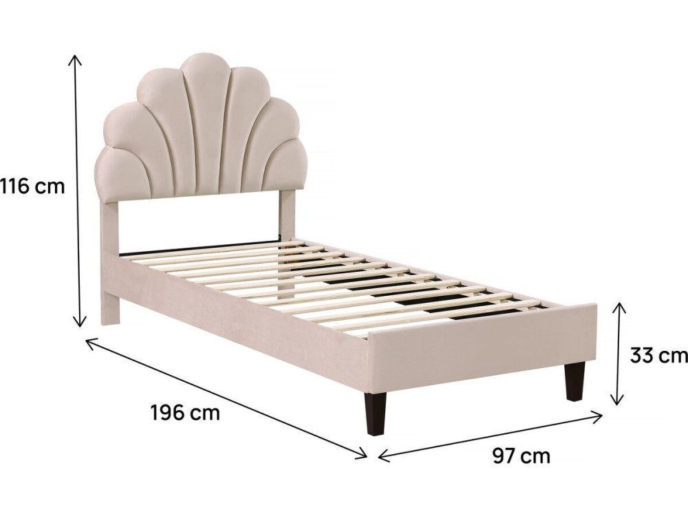 Manon" fluwelen schelpenbed - 90 x 190 cm - Beige