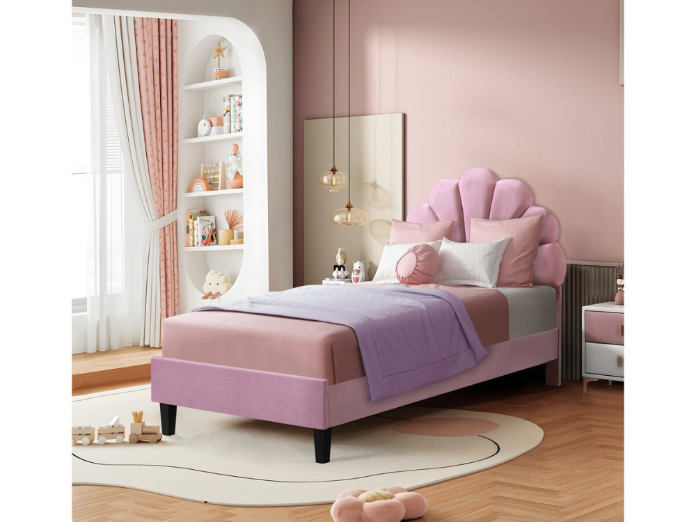 Eenpersoonsbed velours fluweel schelp design "Manon" - 90 x 190 cm - Rose