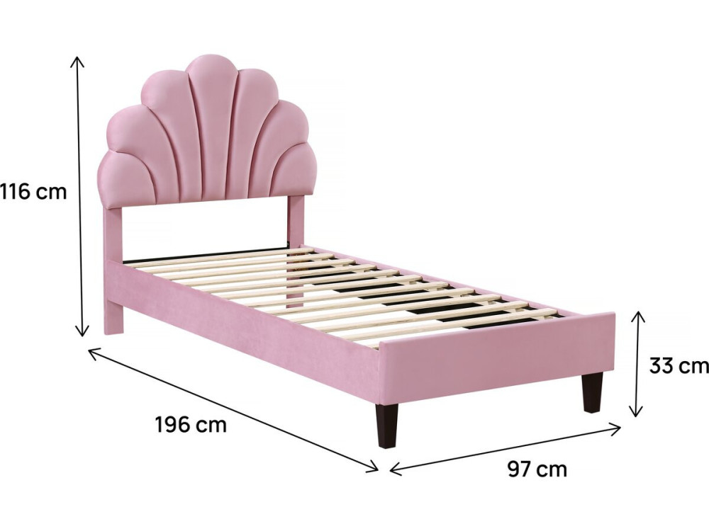 Eenpersoonsbed velours fluweel schelp design "Manon" - 90 x 190 cm - Rose