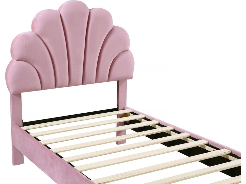 Eenpersoonsbed velours fluweel schelp design "Manon" - 90 x 190 cm - Rose