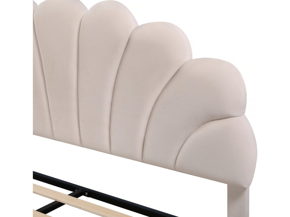 Tweepersoonsbed velours fluweel schelp design "Manon" - Beige - lichtbruin - 140 x 190 cm