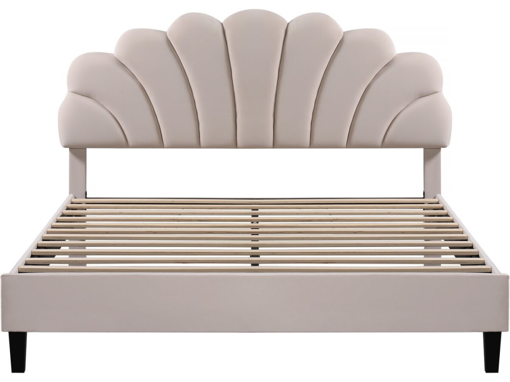 Tweepersoonsbed velours fluweel schelp design "Manon" - Beige - lichtbruin - 140 x 190 cm