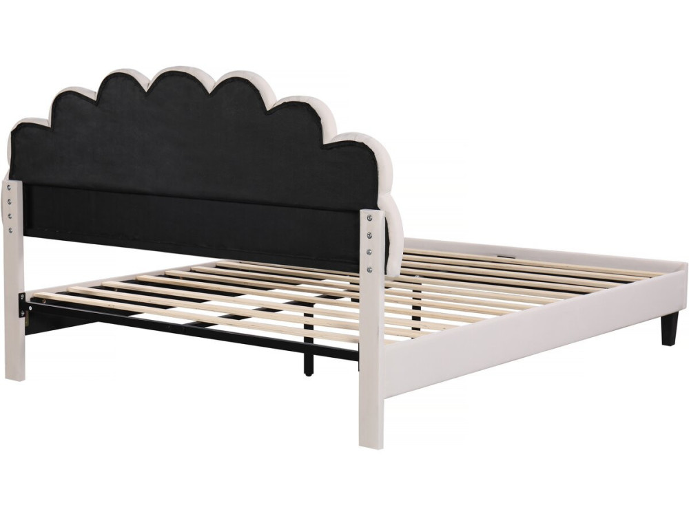 Tweepersoonsbed velours fluweel schelp design "Manon" - Beige - lichtbruin - 140 x 190 cm