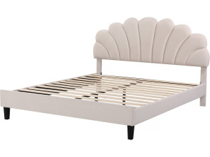 Tweepersoonsbed velours fluweel schelp design "Manon" - Beige - lichtbruin - 160 x 200 cm