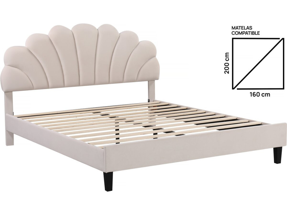 Tweepersoonsbed velours fluweel schelp design "Manon" - Beige - lichtbruin - 160 x 200 cm