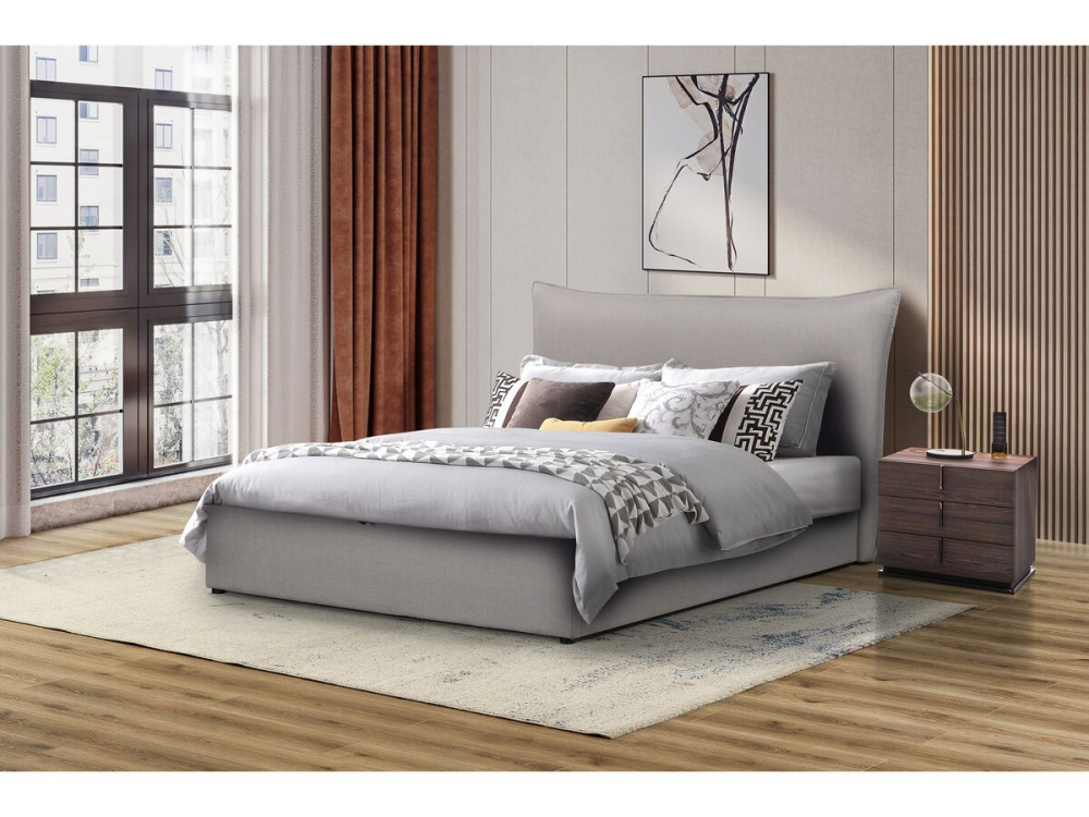 Tweepersoonsbed bed met opbergruimte hoofdbord "Megeve" 140 x 200 cm - Grijs