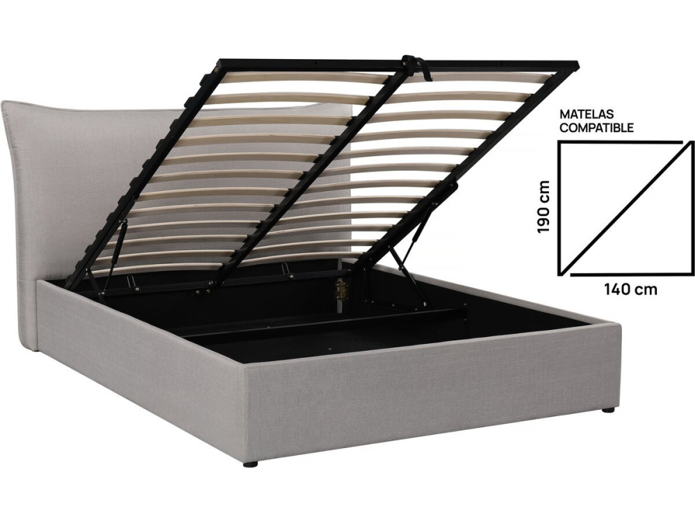 Tweepersoonsbed bed met opbergruimte hoofdbord "Megeve" 140 x 200 cm - Grijs