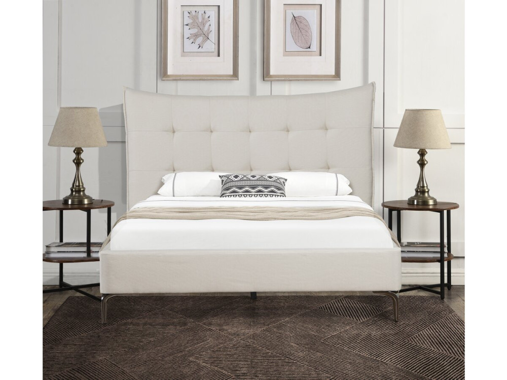 Tweepersoonsbed bed met hoofdbord gecapitonneerd " Aspen" 140 x 190 cm - Beige - lichtbruin