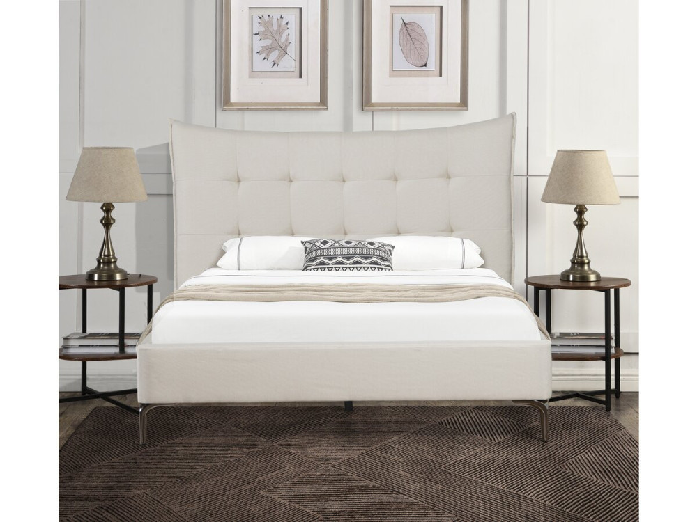 Tweepersoonsbed bed met hoofdbord gecapitonneerd " Aspen" 160 x 200 cm - Beige - lichtbruin