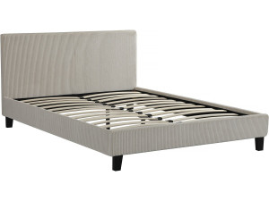 Tweepersoonsbed velours ribfluweel hoofdbord bed "Ambre" - 140 x 190 - Beige - lichtbruin