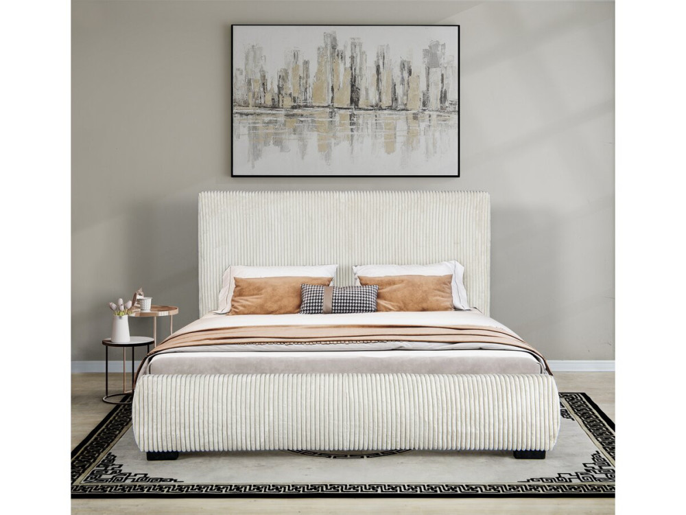 Tweepersoonsbed bed met hoofdbord velours ribfluweel "Montana" - 180 x 200 cm - Beige - lichtbruin