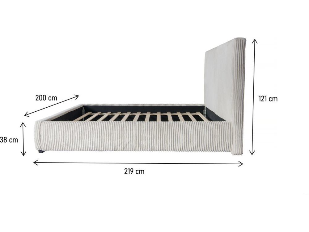 Tweepersoonsbed bed met hoofdbord velours ribfluweel "Montana" - 180 x 200 cm - Beige - lichtbruin
