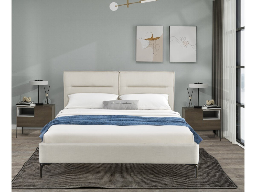 Tweepersoonsbed bed met hoofdbord stof design "Moritz" - 180 x 200 cm - Beige - lichtbruin