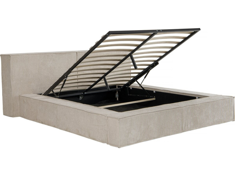 Tweepersoonsbed met opbergruimte bed met hoofdbord velours ribfluweel "Courchevel" - 180 x 200 cm - Beige - lichtbruin