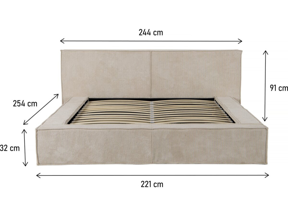 Tweepersoonsbed met opbergruimte bed met hoofdbord velours ribfluweel "Courchevel" - 180 x 200 cm - Beige - lichtbruin