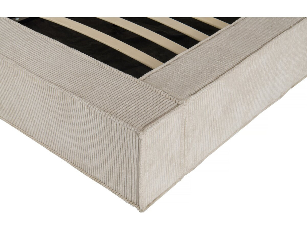 Tweepersoonsbed met opbergruimte bed met hoofdbord velours ribfluweel "Courchevel" - 180 x 200 cm - Beige - lichtbruin