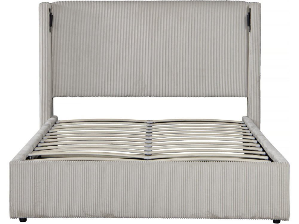 Tweepersoonsbed met opbergruimte en verlichting velours ribfluweel "Cortina" - 160 x 200 cm - Beige - lichtbruin