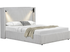 Tweepersoonsbed met opbergruimte en verlichting velours ribfluweel "Cortina" - 140 x 190 cm-  Beige - lichtbruin