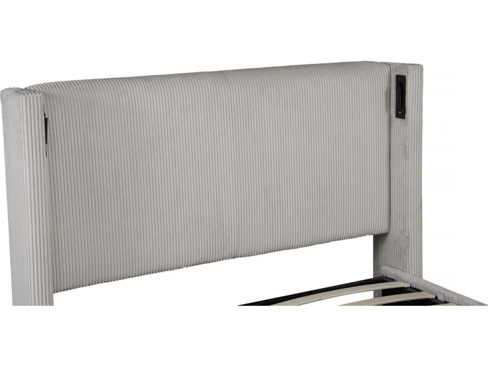 Tweepersoonsbed met opbergruimte en verlichting velours ribfluweel "Cortina" - 140 x 190 cm-  Beige - lichtbruin
