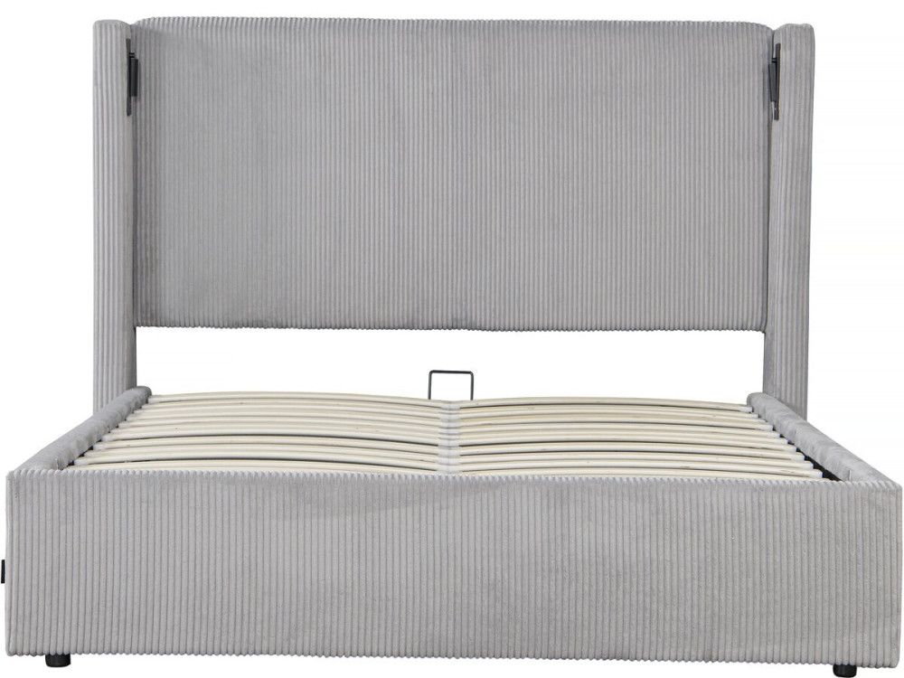 Tweepersoonsbed met opbergruimte en verlichting velours ribfluweel "Cortina" - 160 x 200 cm - Grijs