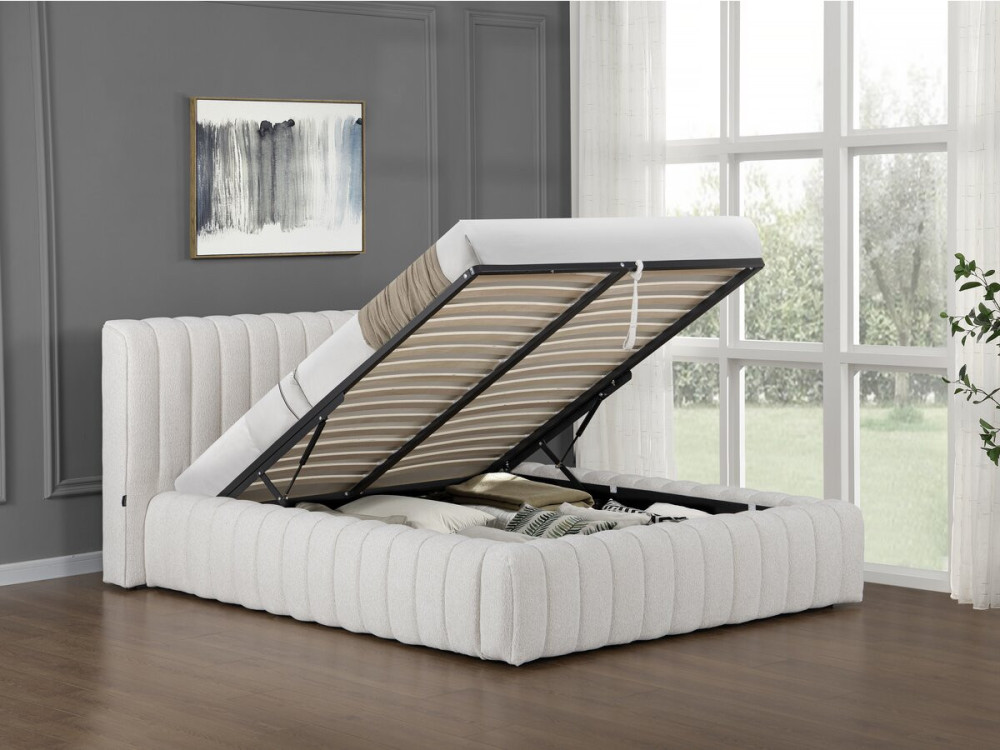 "Tignes" stoffen tweepersoonsbed met opbergruimte - 140 x 190 cm - Beige