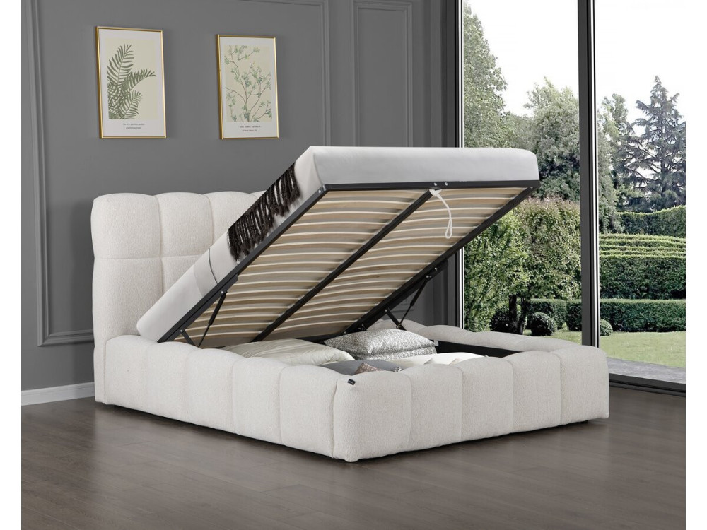 "Davos" stoffen tweepersoonsbed met opbergruimte - 140 x 190 cm - Beige