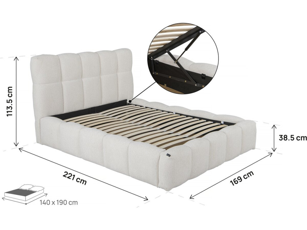 "Davos" stoffen tweepersoonsbed met opbergruimte - 140 x 190 cm - Beige