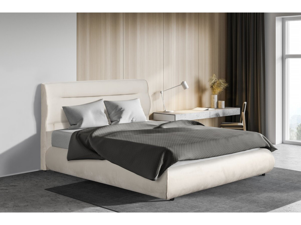 Tweepersoonsbed met opbergruimte in fluweel "Chamonix" - 140 x 190 cm - Beige
