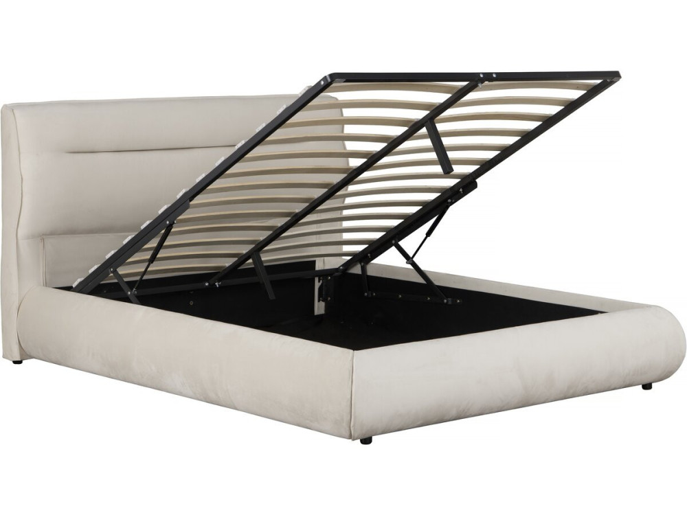 Tweepersoonsbed met opbergruimte in fluweel "Chamonix" - 140 x 190 cm - Beige
