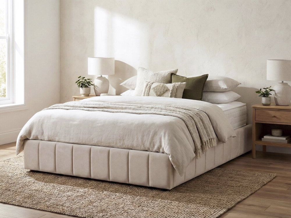 Meribel" fluwelen tweepersoonsbed met box - Beige - 140 x 190 cm