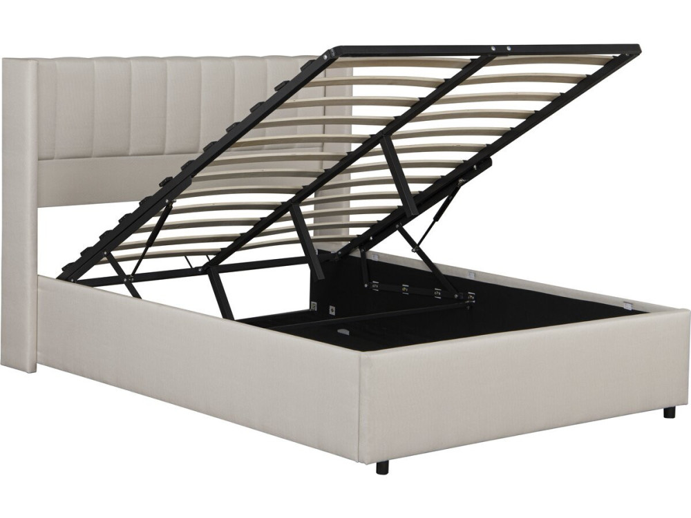 Tweepersoonsbed "Saint-Moritz" in linnen met box - 140 x 190 cm - Beige