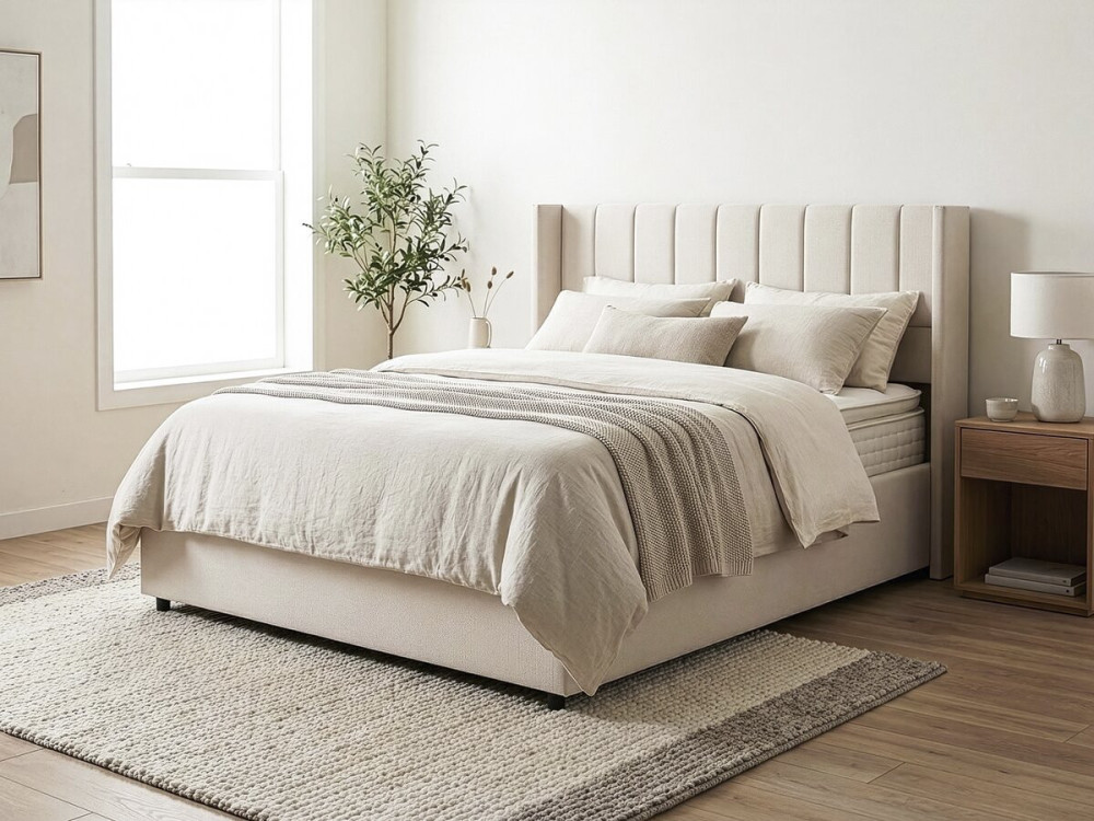 Tweepersoonsbed "Saint-Moritz" in linnen met box - 160 x 200 cm - Beige