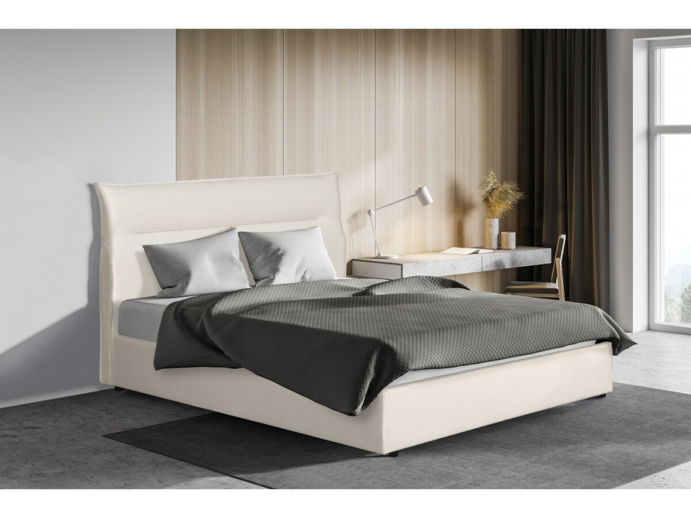 Fluwelen bed "Isola" met opbergbox - 160 x 200 cm - Beige