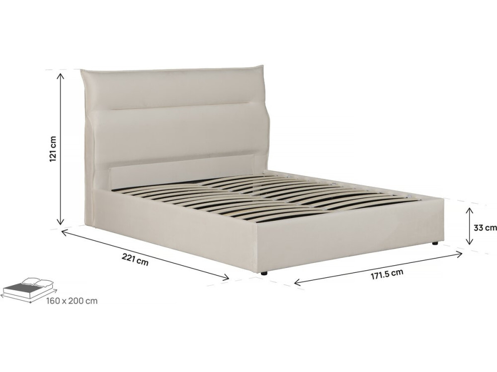 Fluwelen bed "Isola" met opbergbox - 160 x 200 cm - Beige