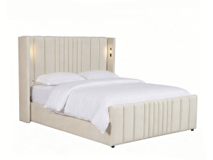 Tweepersoonsbed met ingebouwde opbergruimte van stof en lampen „Verbier“ - 140 x 190 cm - Beige