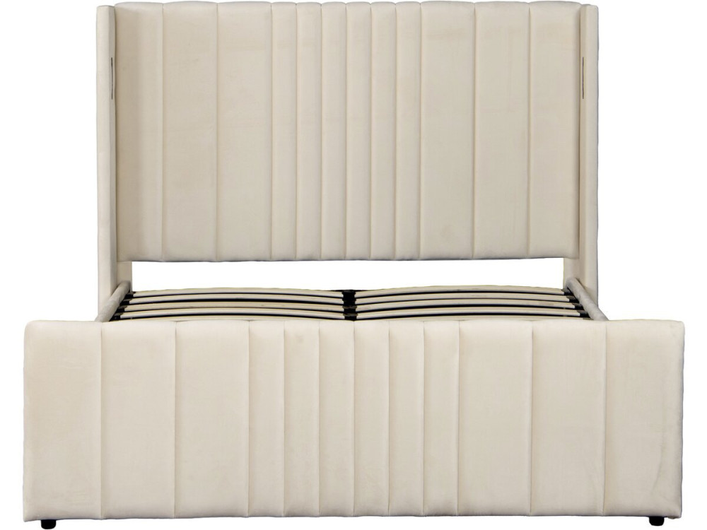 Tweepersoonsbed met ingebouwde opbergruimte van stof en lampen „Verbier“ - 140 x 190 cm - Beige