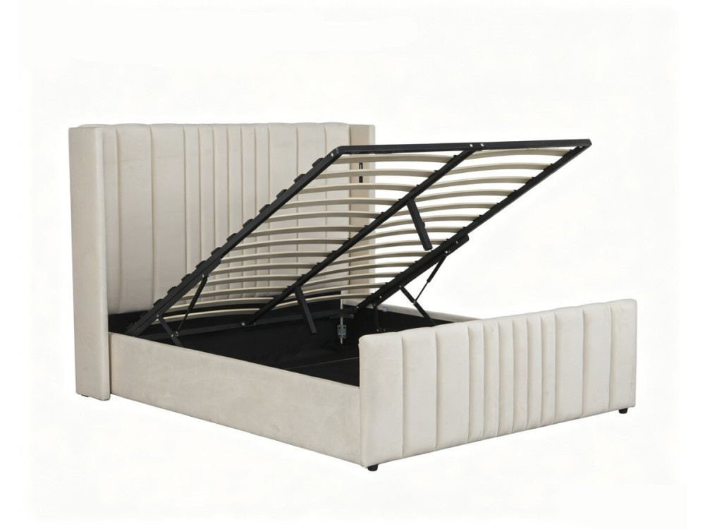 Tweepersoonsbed met ingebouwde opbergruimte van stof en lampen „Verbier“ - 160 x 200 cm - Beige