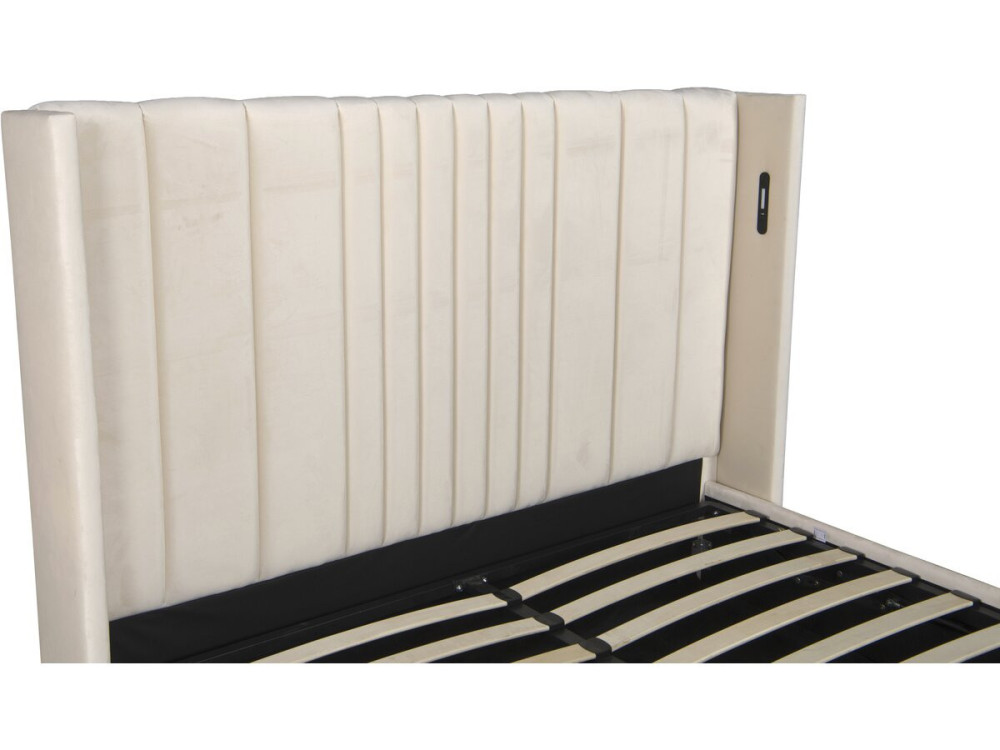 Tweepersoonsbed met ingebouwde opbergruimte van stof en lampen „Verbier“ - 160 x 200 cm - Beige