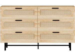 Harrison" ladekast van hout en riet - 120 x 40 x 75 cm - Beige