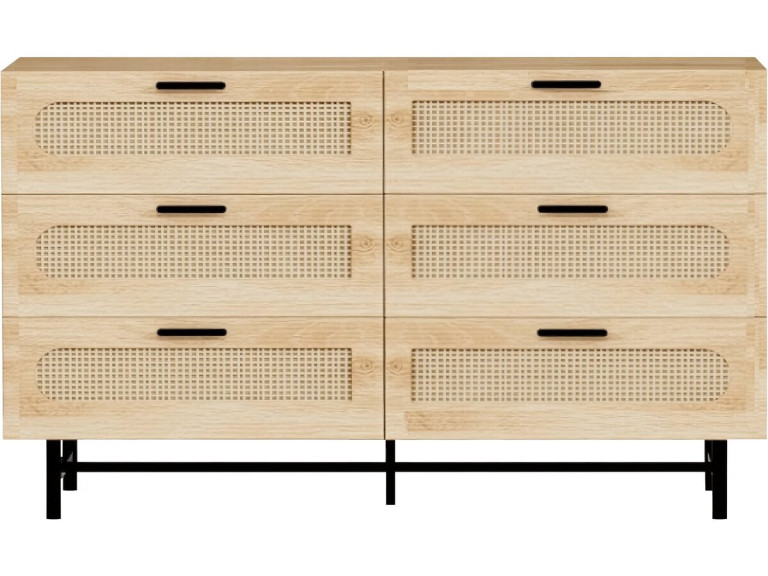 Harrison" ladekast van hout en riet - 120 x 40 x 75 cm - Beige